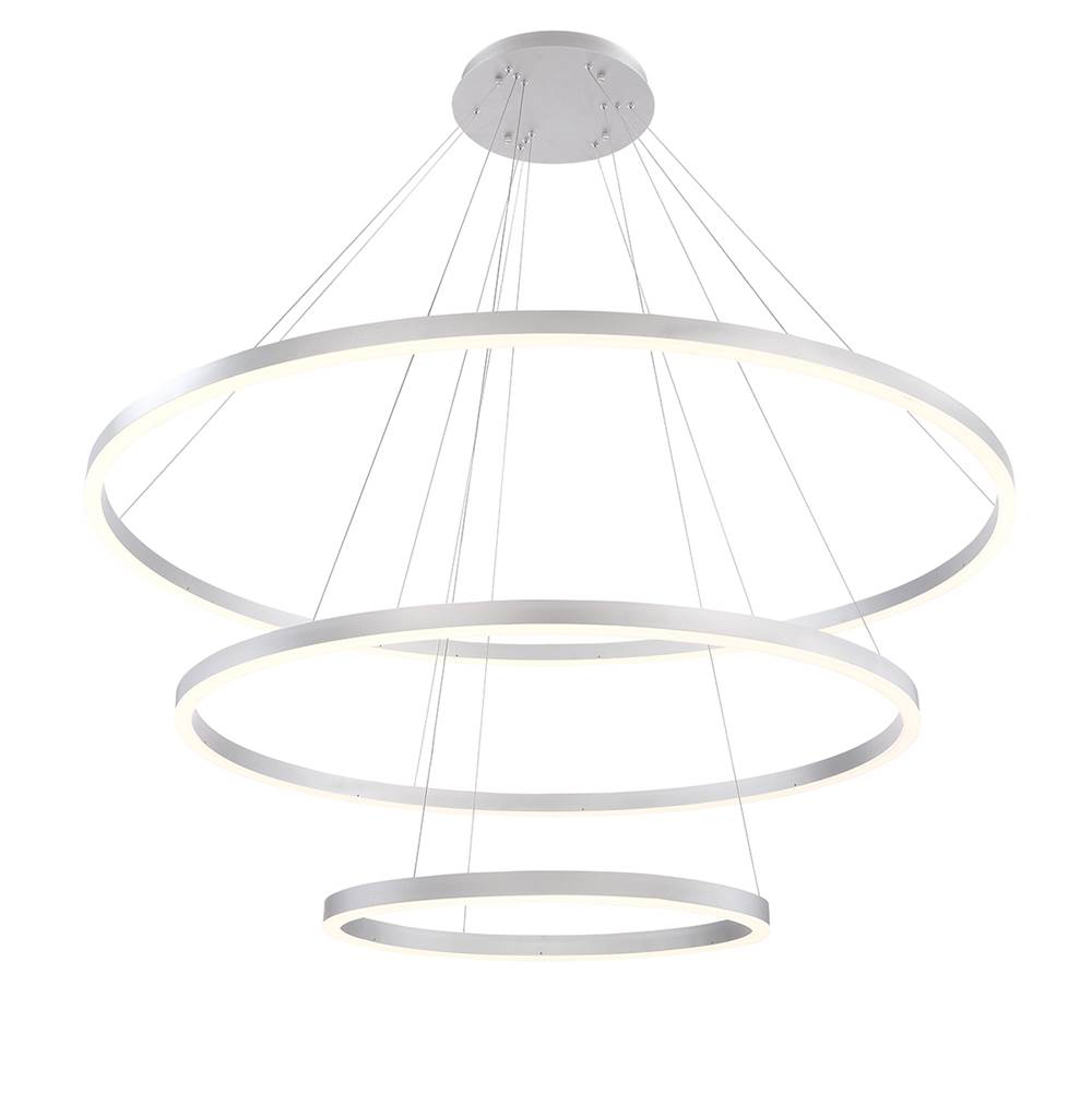 Eurofase 31474-016 Brushed Silver Spunto, Chandelier, 3-light, 61'', Brushed Silver, White Glass Image 1