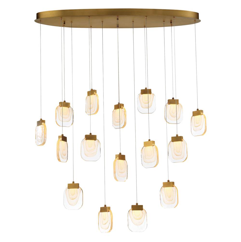 Eurofase Paget, Chandelier, 16-light, 44'', Matte Gold, Clear Glass