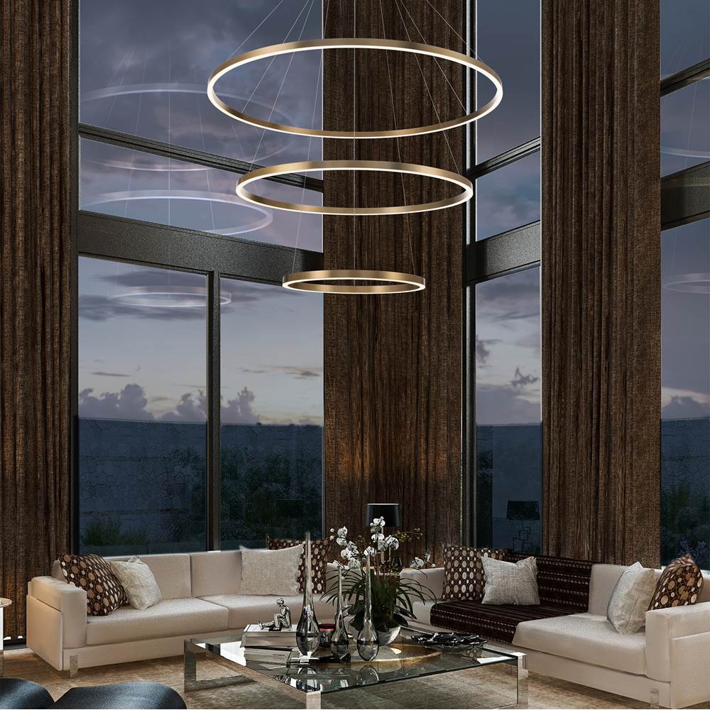 Eurofase 31474-038 Brushed Gold Spunto, Chandelier, 3-light, 61'', Brushed Gold, White Glass Image 1
