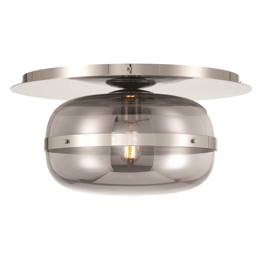 Eurofase Nottingham, Flush Mount, 14'', Polished Nickel, Smoked Glass