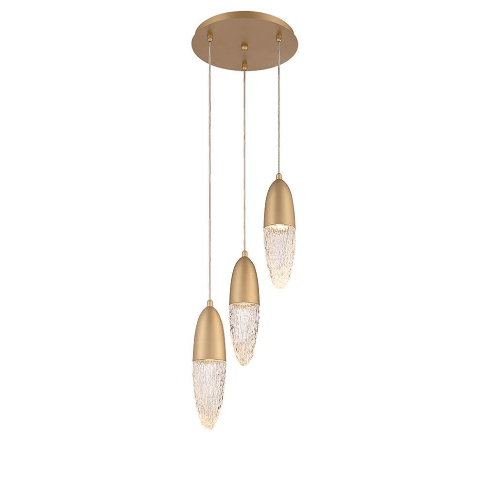 Eurofase Ecrou, Chandelier, 3-light, 12'', Satin Gold Paint, Clear Glass