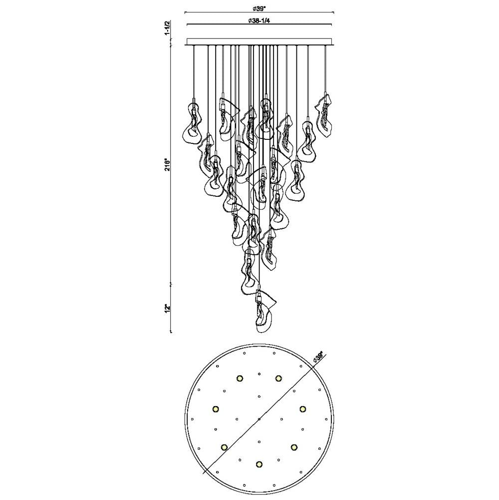 Eurofase 49238-020 Polished Nickel Norah, Chandelier, 26-light, 39'', Polished Nickel, Mixed Glass Image 4