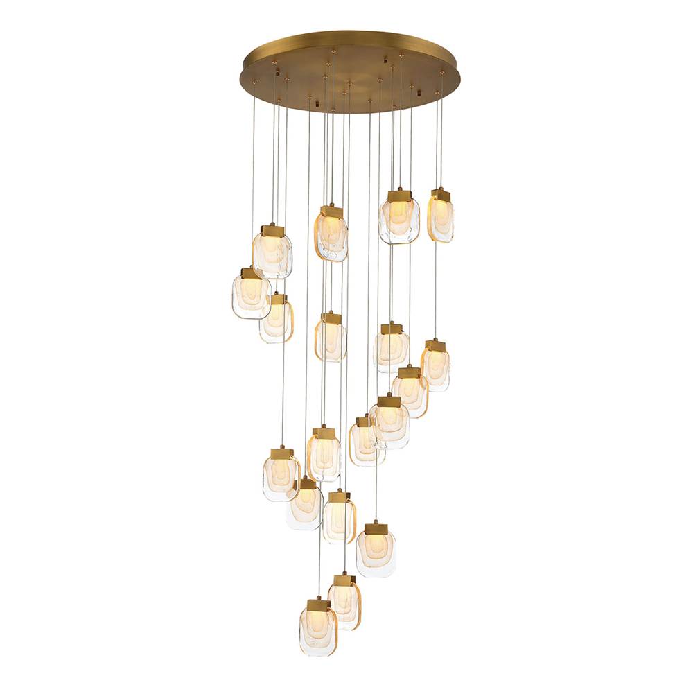 Eurofase Paget, Chandelier, 19-light, 29'', Matte Gold, Clear Glass