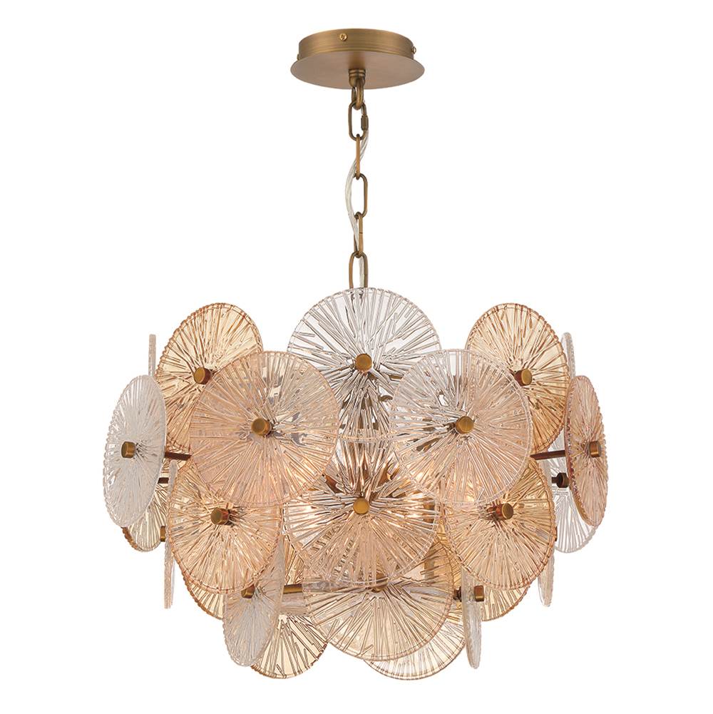 Eurofase Sue Anne Sue-anne, Chandelier, 6-light, 20'', Matte Gold, Clear-amber Glass