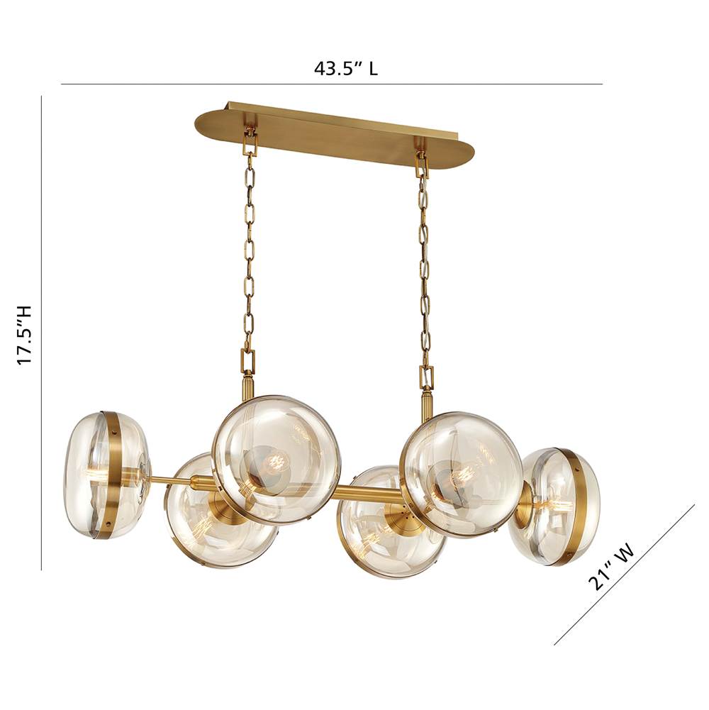 Eurofase 38130-014 Antique Brass Nottingham, Chandelier, 6-light, 43'', Antique Brass, Amber Glass Image 4