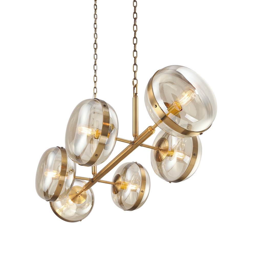 Eurofase 38130-014 Antique Brass Nottingham, Chandelier, 6-light, 43'', Antique Brass, Amber Glass Image 1