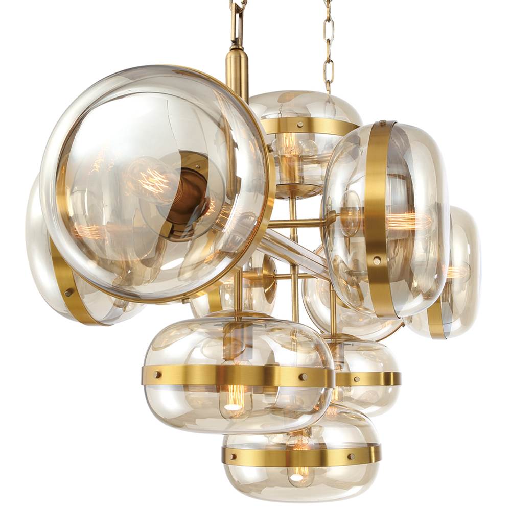 Eurofase 37089-016 Antique Brass Nottingham, Chandelier, 10-light, 54'', Antique Brass, Amber Glass Image 2