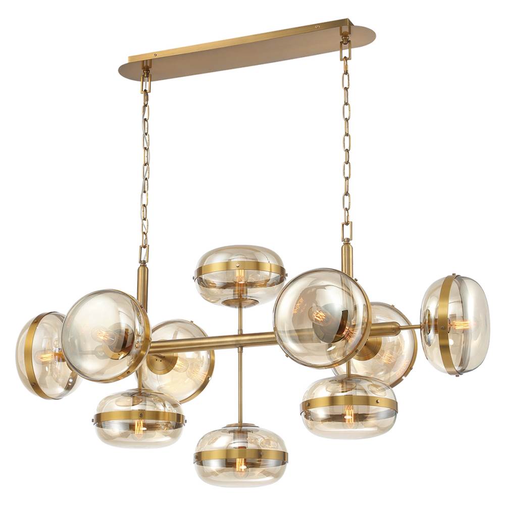 Eurofase Nottingham, Chandelier, 10-light, 54'', Antique Brass, Amber Glass