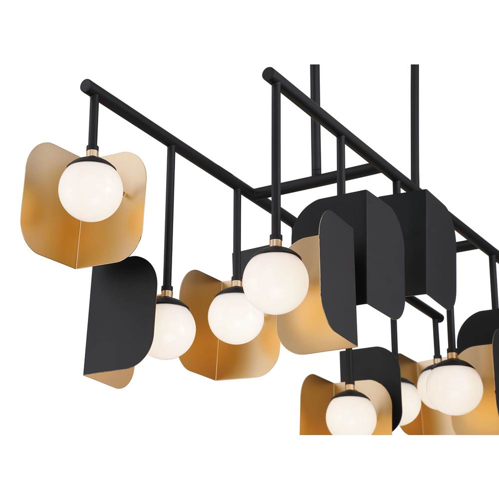 Eurofase 49038-019 Gold Black Mix Cornice, Chandelier, 14-light, 60'', Gold-black Mix, White Glass Image 6