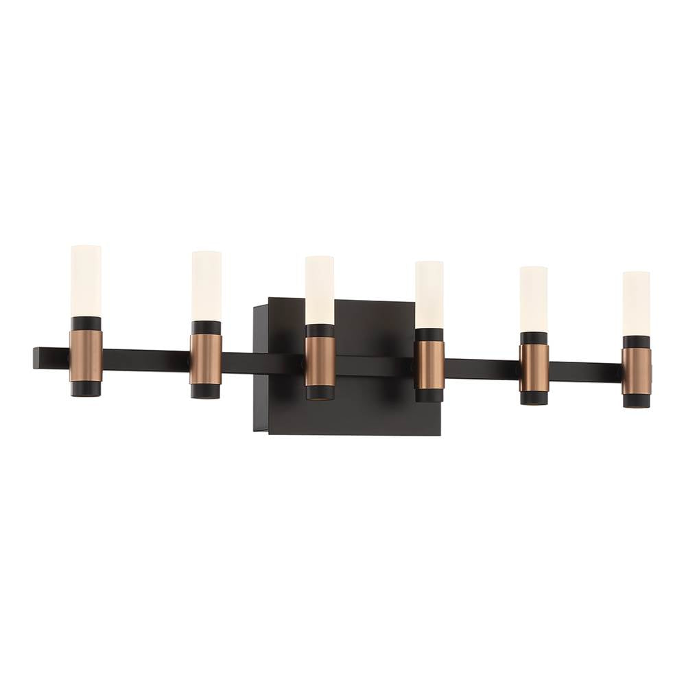 Eurofase 45237-010 Brass Black Mix Albany, Vanity, 6lt, 27'', Brass-black Mix, White Acrylic Image 2