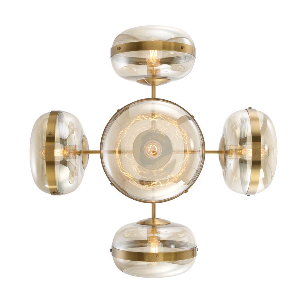 Eurofase 38129-018 Antique Brass Nottingham, Chandelier, 5-light, 28'', Antique Brass, Amber Glass Image 2