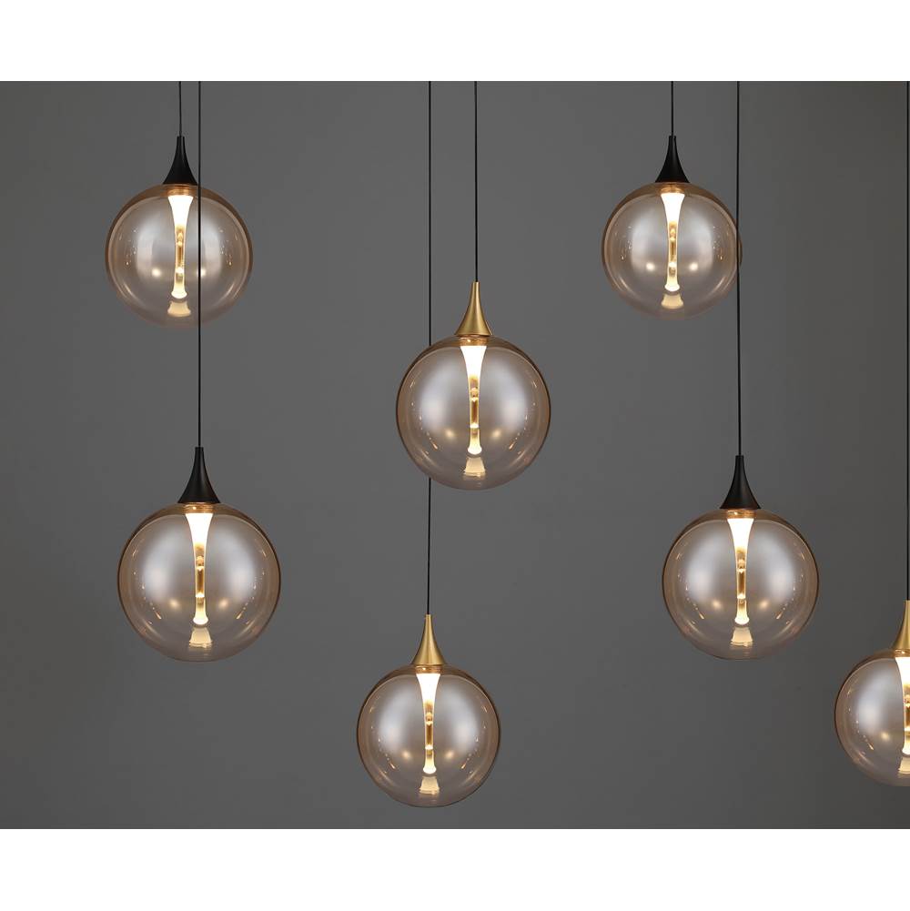 Eurofase Iissa, Chandelier, 14-light, 72'', Gold-black Mix, Amber Glass