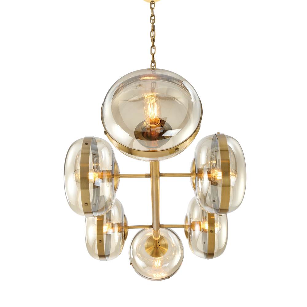 Eurofase 38130-014 Antique Brass Nottingham, Chandelier, 6-light, 43'', Antique Brass, Amber Glass Image 7