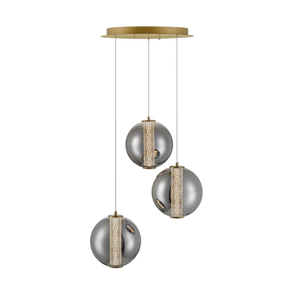 Eurofase Atomo, Chandelier, 3-light, 21'', Gold, Smoked Glass