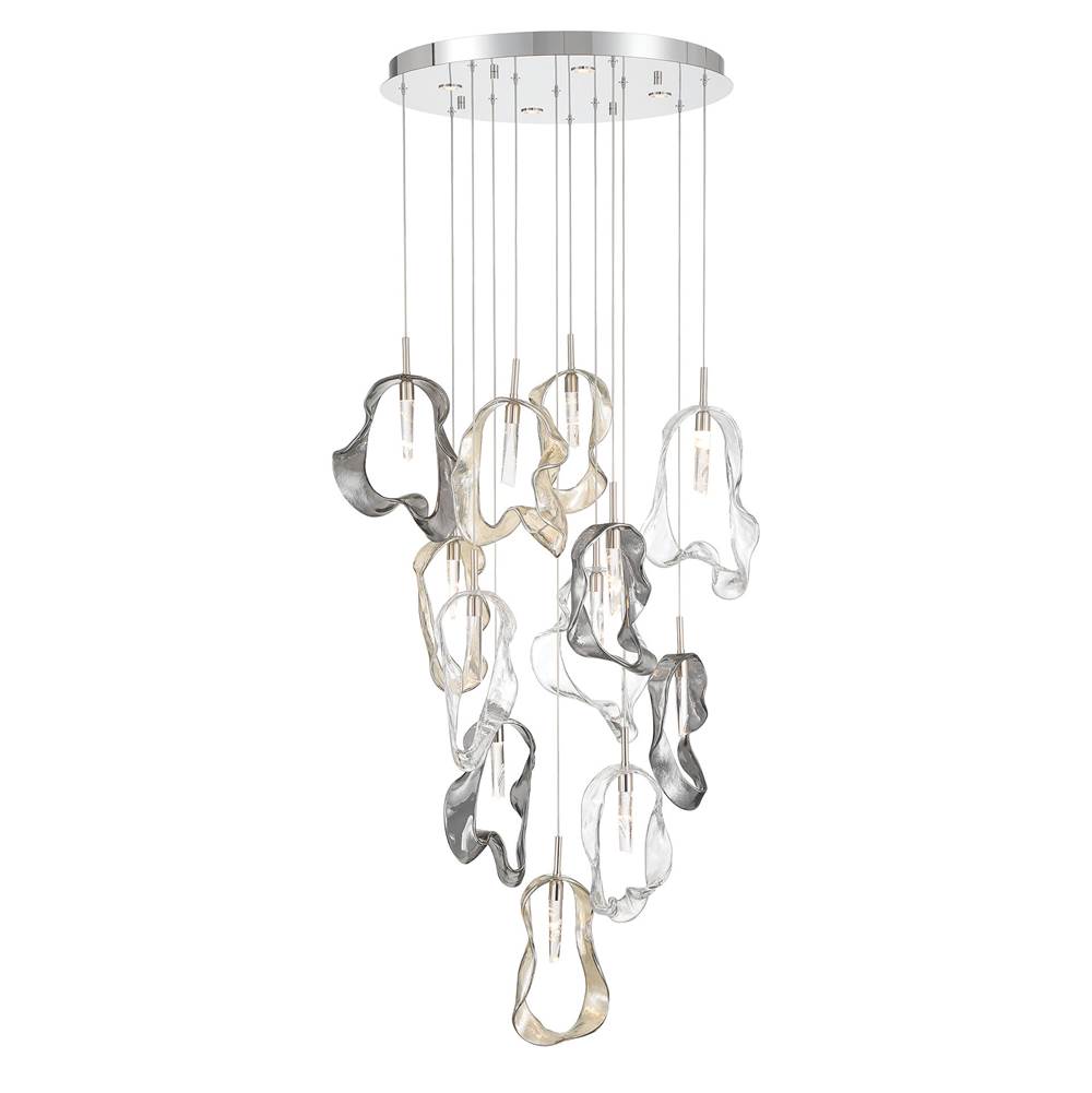 Eurofase Norah, Chandelier, 12-light, 24'', Polished Nickel, Mixed Glass
