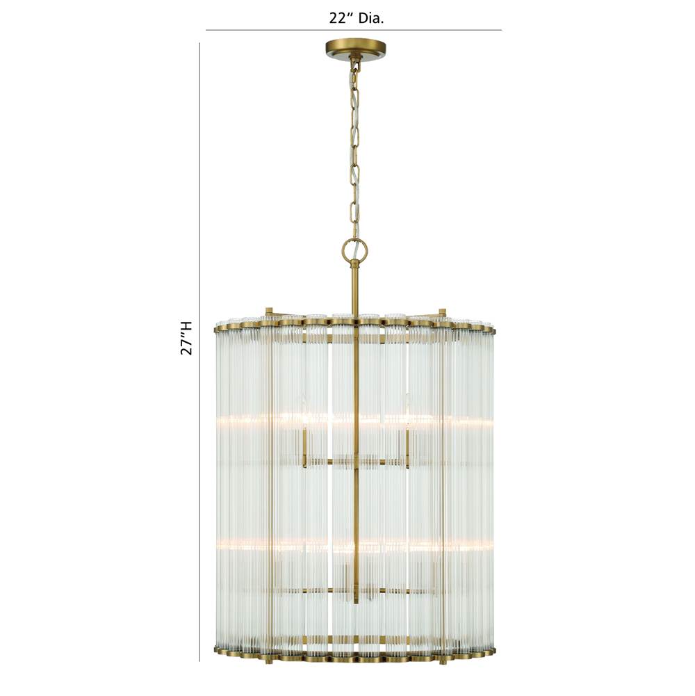 Eurofase Glasbury, Chandelier, 8-light, 27'', Gold, Ribbed Glass