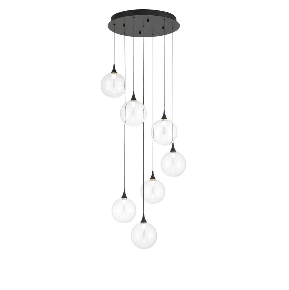 Eurofase 48929-011 Matte Black Iissa, Chandelier, 7-light, 21'', Matte Black, Clear Glass Image 1