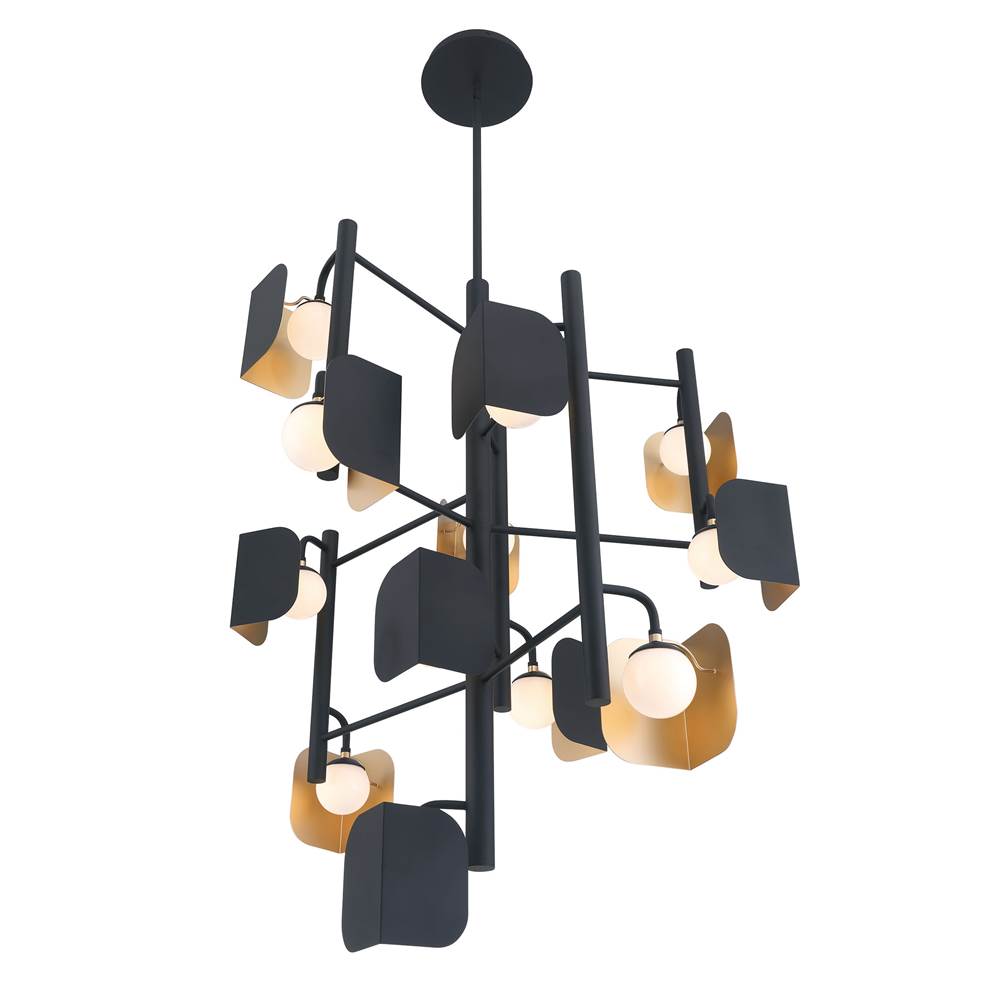 Eurofase 49228-014 Gold Black Mix Cornice, Chandelier, 12-light, 42'', Gold-black Mix, White Glass Image 2