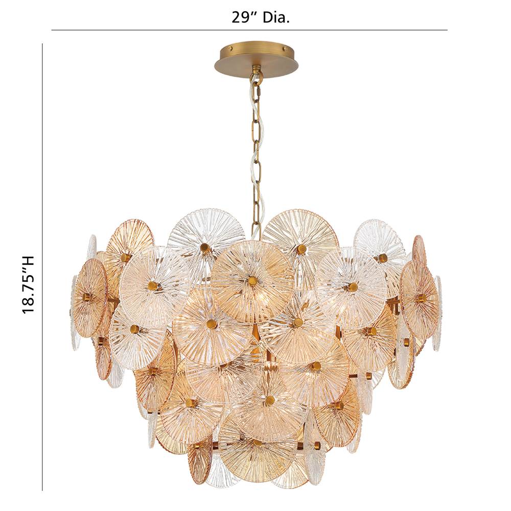 Eurofase Sue Anne Sue-anne, Chandelier, 12-light, 29'', Matte Gold, Clear-amber Glass