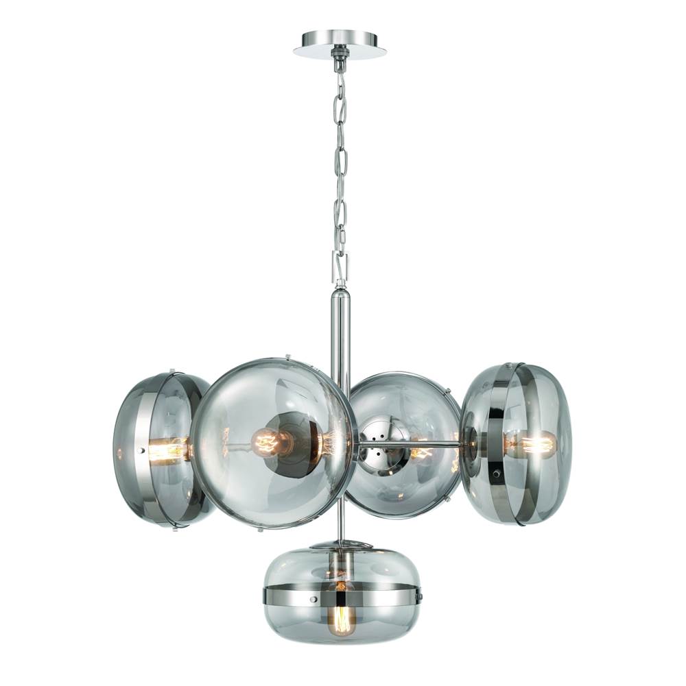 Eurofase Nottingham, Chandelier, 5-light, 28'', Polished Nickel, Smoked Glass