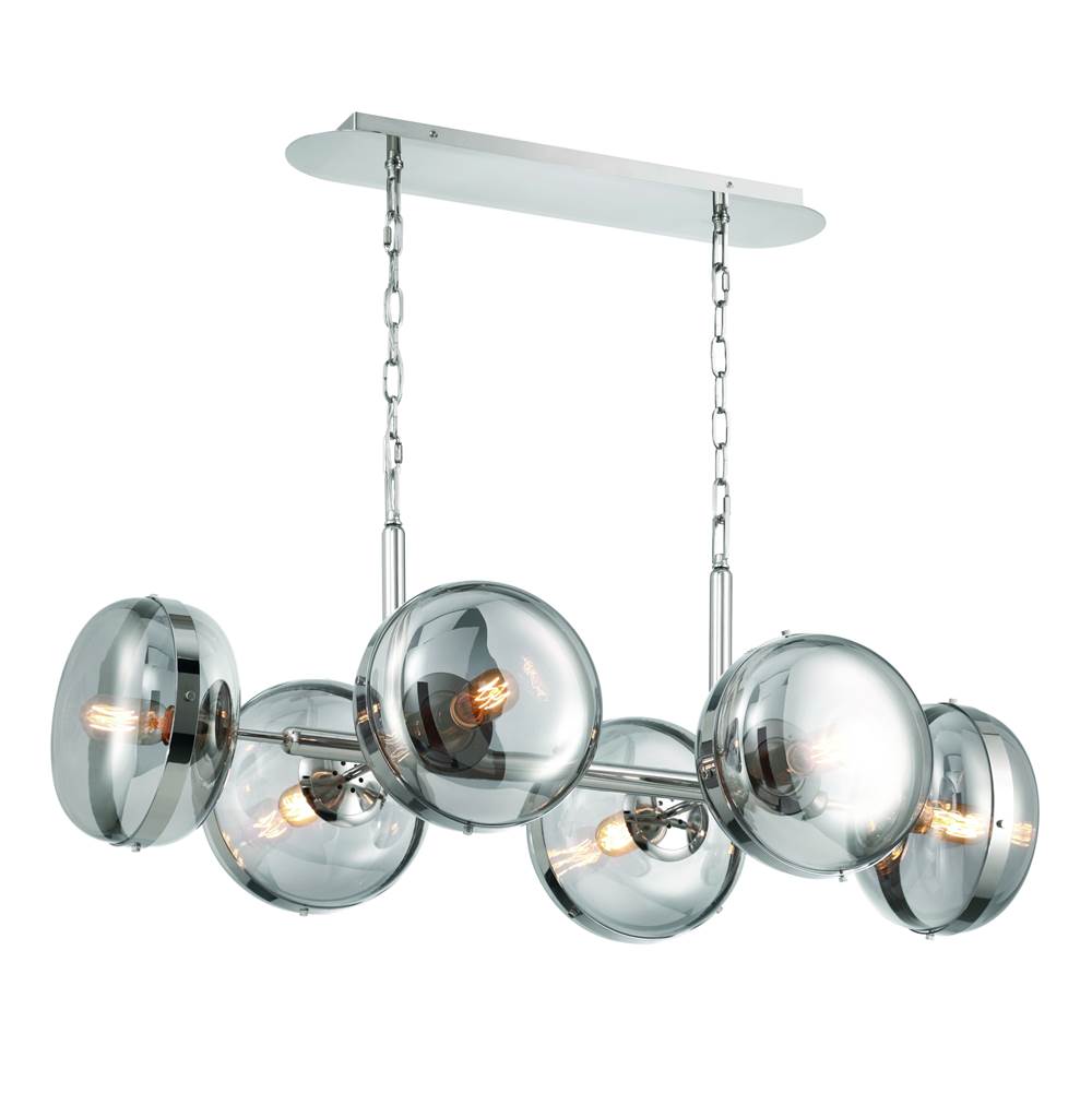 Eurofase Nottingham, Chandelier, 6-light, 44'', Polished Nickel, Smoked Glass