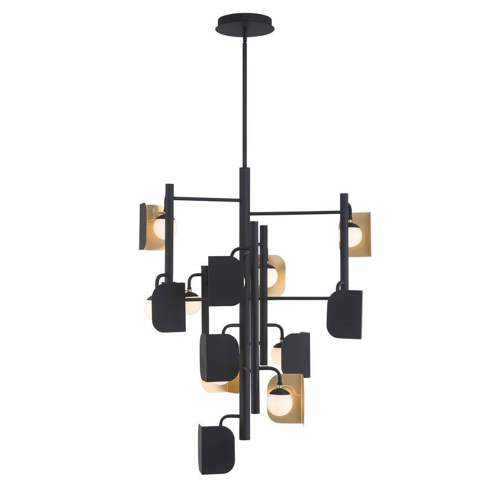 Eurofase 49228-014 Gold Black Mix Cornice, Chandelier, 12-light, 42'', Gold-black Mix, White Glass Image 1