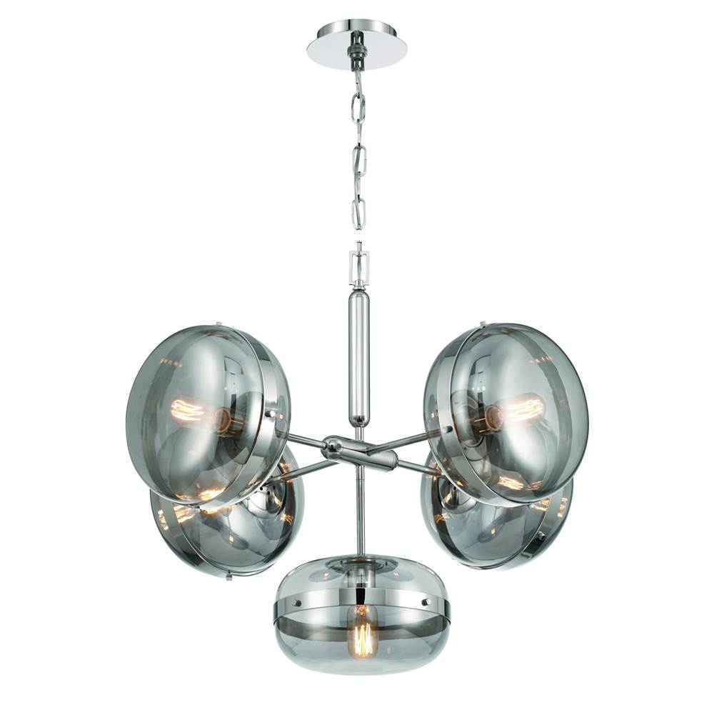 Eurofase 38129-025 Polished Nickel Nottingham, Chandelier, 5-light, 28'', Polished Nickel, Smoked Glass Image 1