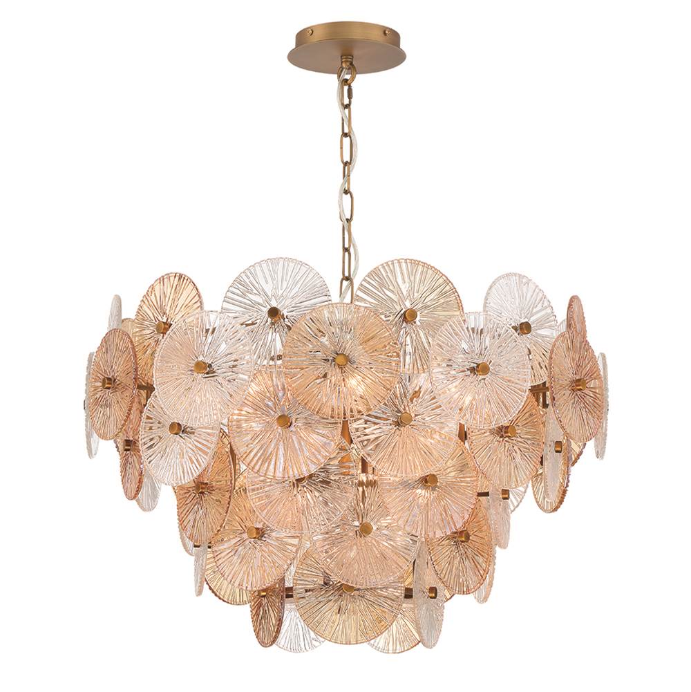 Eurofase 44572-013 Matte Gold Sue-anne, Chandelier, 12-light, 29'', Matte Gold, Clear-amber Glass Image 1