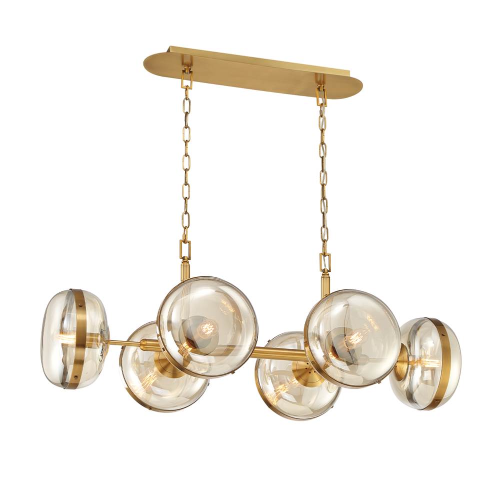 Eurofase Nottingham, Chandelier, 6-light, 43'', Antique Brass, Amber Glass