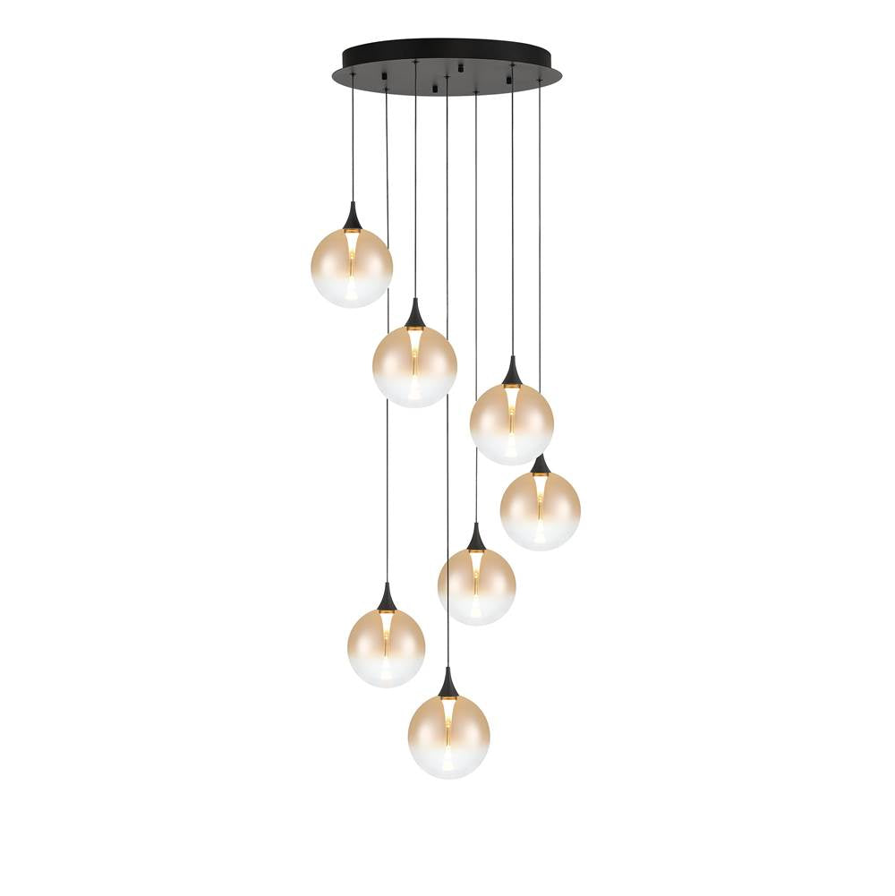 Eurofase 48929-035 Matte Black Iissa, Chandelier, 7-light, 21'', Matte Black, Amber Glass Image 1