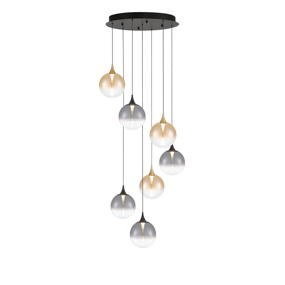 Eurofase 48930-042 Gold Black Mix Iissa, Chandelier, 7-light, 21'', Gold-black Mix, Mixed Glass Image 1