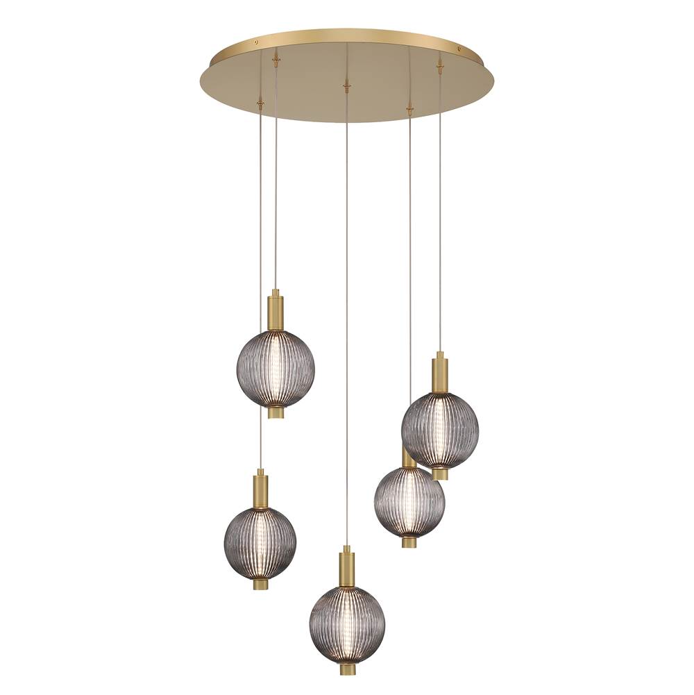 Eurofase Palmas, Chandelier, 5-light, 24'', Gold, Smoked Glass