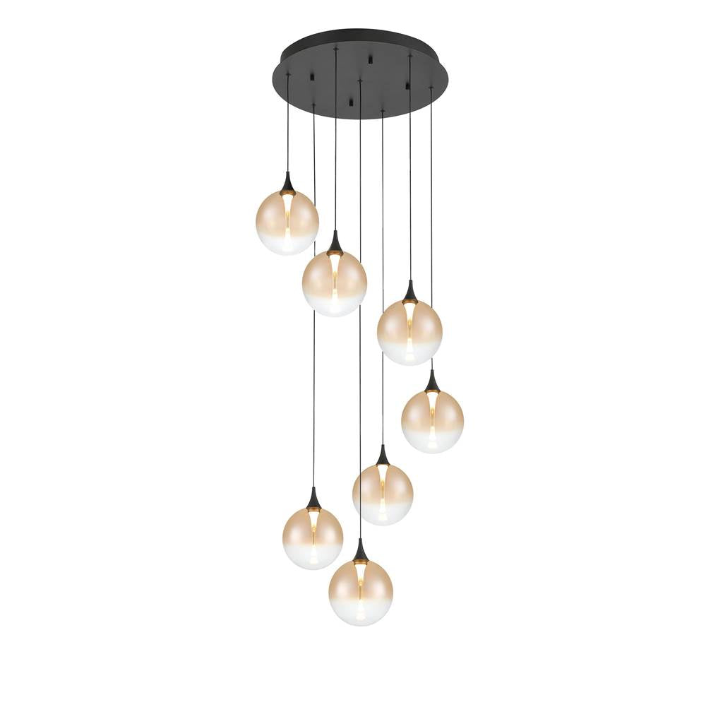 Eurofase Iissa, Chandelier, 7-light, 21'', Matte Black, Amber Glass