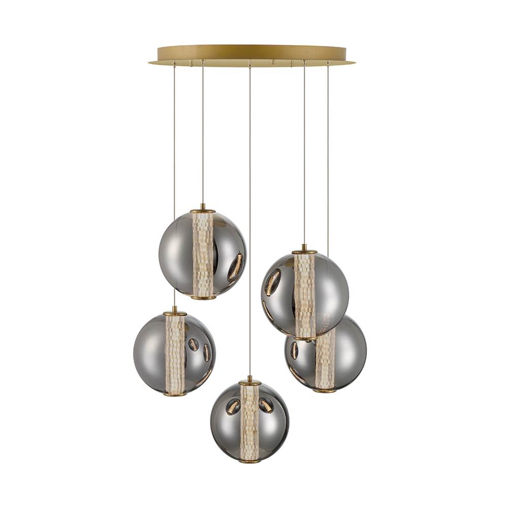 Eurofase Atomo, Chandelier, 5-light, 26'', Gold, Smoked Glass
