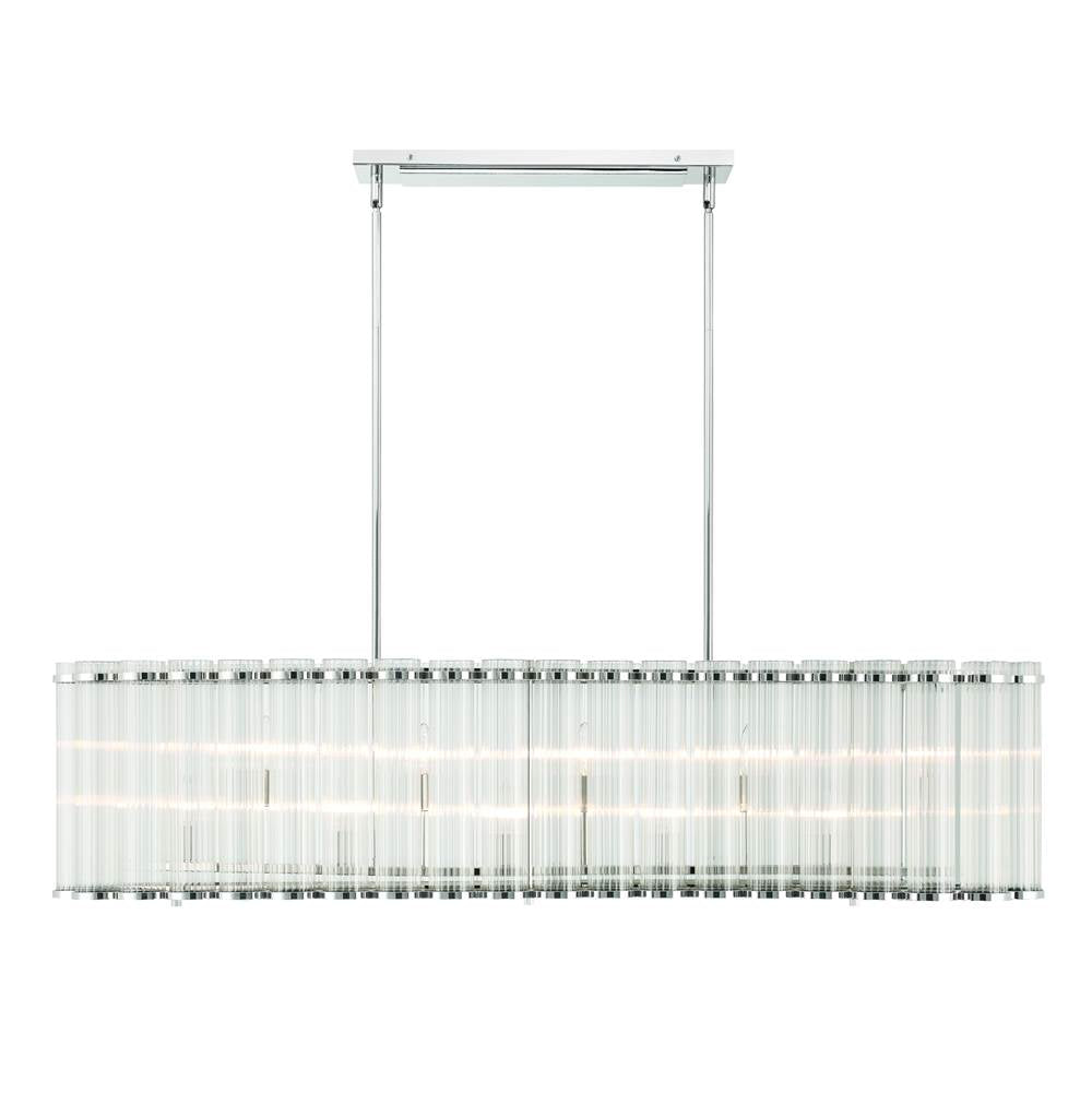 Eurofase Glasbury, Chandelier, 10-light, 52'', Polished Nickel, Ribbed Glass