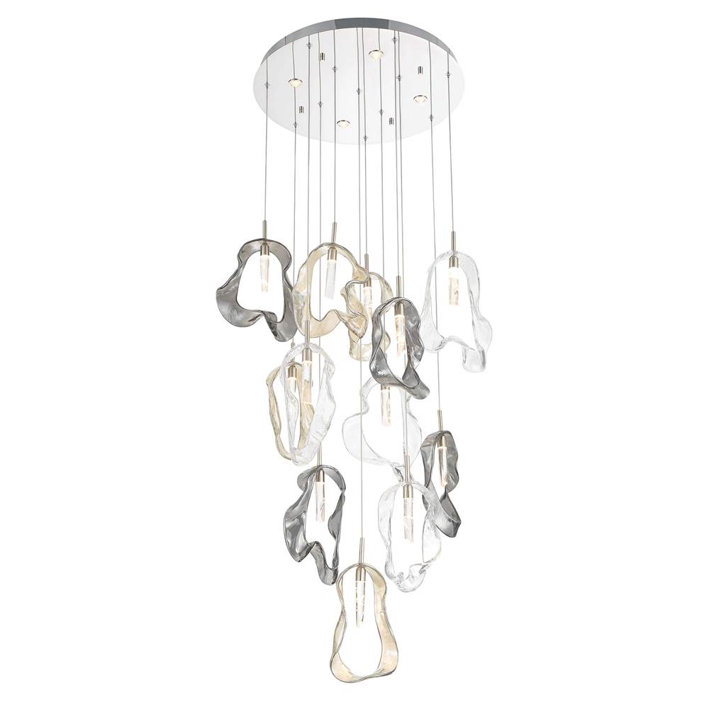 Eurofase 49237-023 Polished Nickel Norah, Chandelier, 12-light, 24'', Polished Nickel, Mixed Glass Image 2
