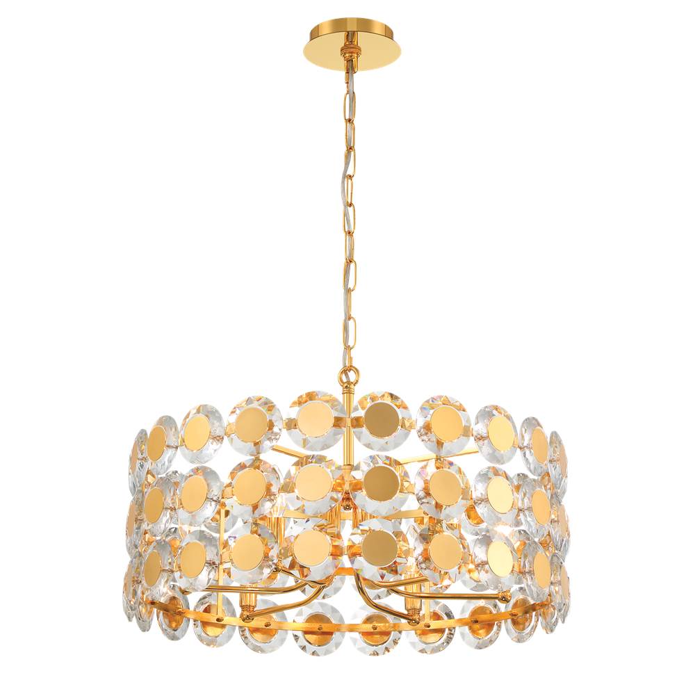 Eurofase Perrene, Chandelier, 6-light, 23'', Gold, Clear Glass