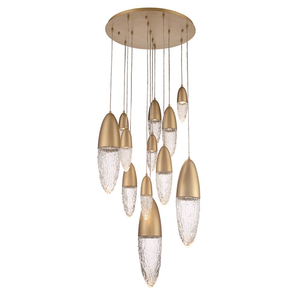 Eurofase Ecrou, Chandelier, 12-light, 30'', Satin Gold Paint, Clear Glass