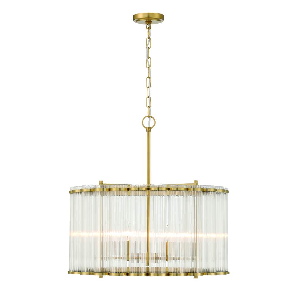 Eurofase Glasbury, Chandelier, 6-light, 24'', Gold, Ribbed Glass
