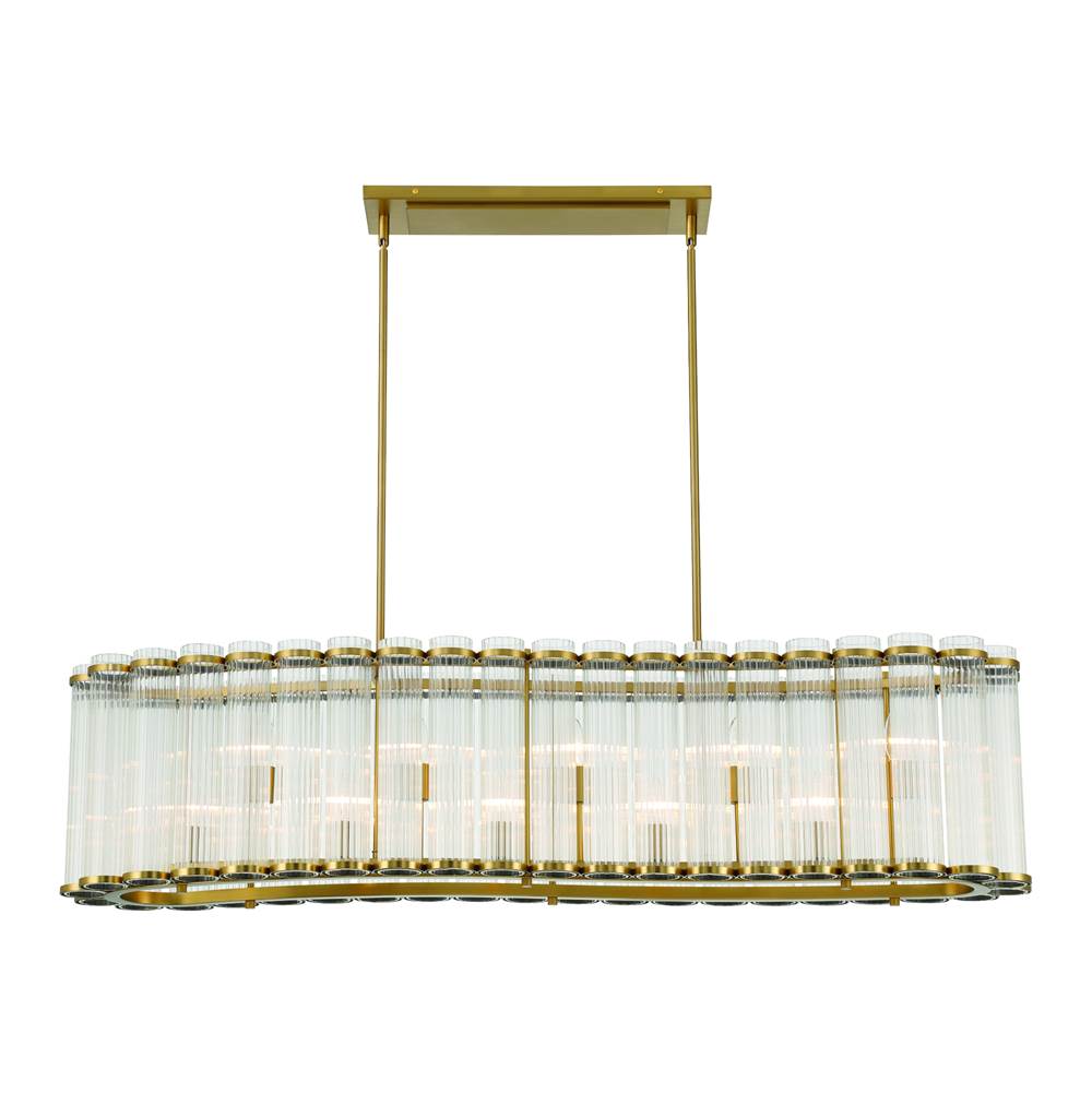 Eurofase Glasbury, Chandelier, 10-light, 52'', Gold, Ribbed Glass