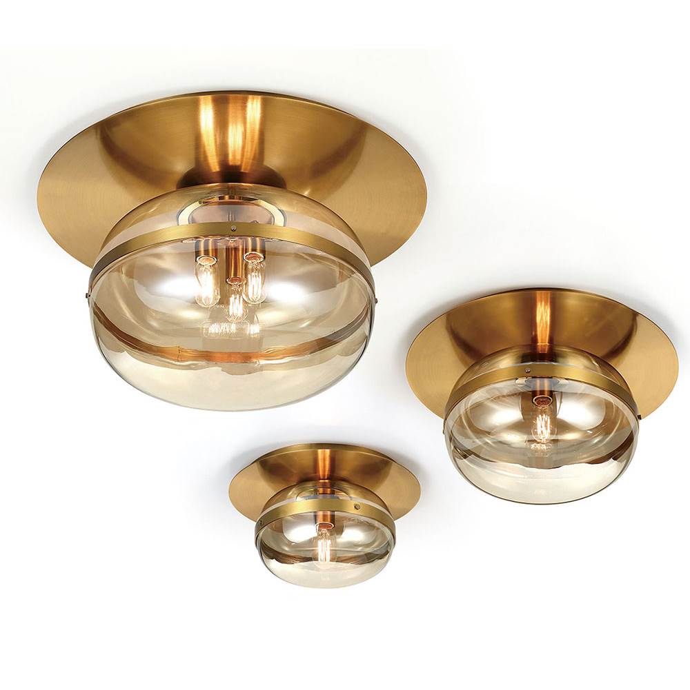 Eurofase 37088-019 Antique Brass Nottingham, Flush Mount, 3-light, 20'', Antique Brass, Amber Glass Image 1