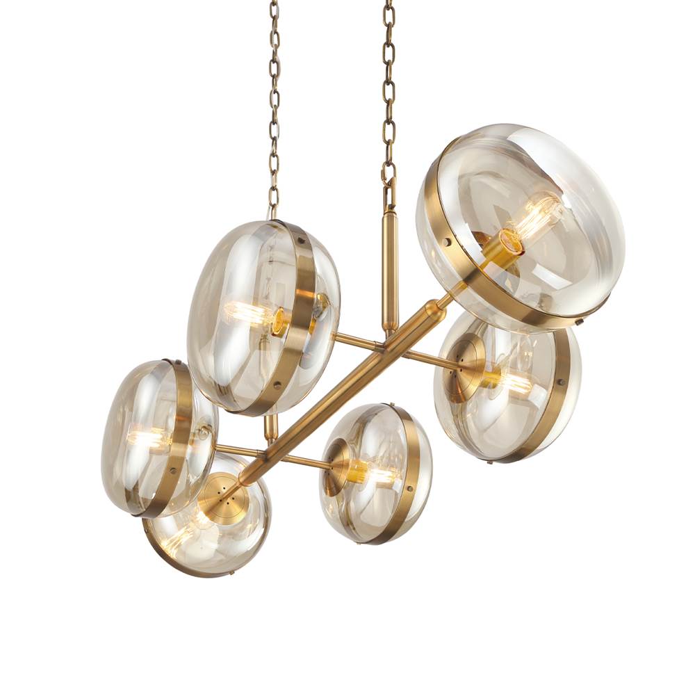 Eurofase 38130-014 Antique Brass Nottingham, Chandelier, 6-light, 43'', Antique Brass, Amber Glass Image 6