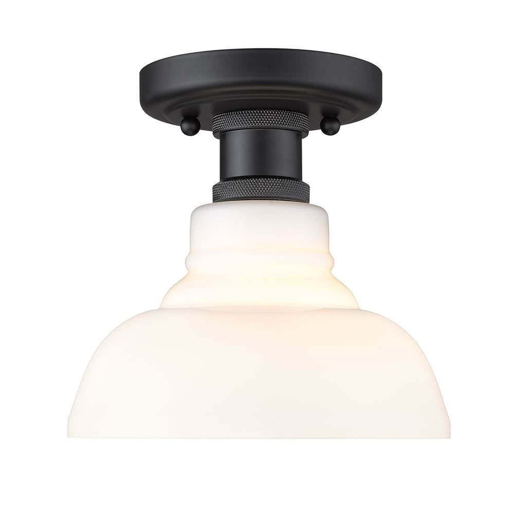 Golden Lighting Carver Yep By Golden Lighting Carver 1-light Flush Mount In Matte Black And Vintage Milk Glass