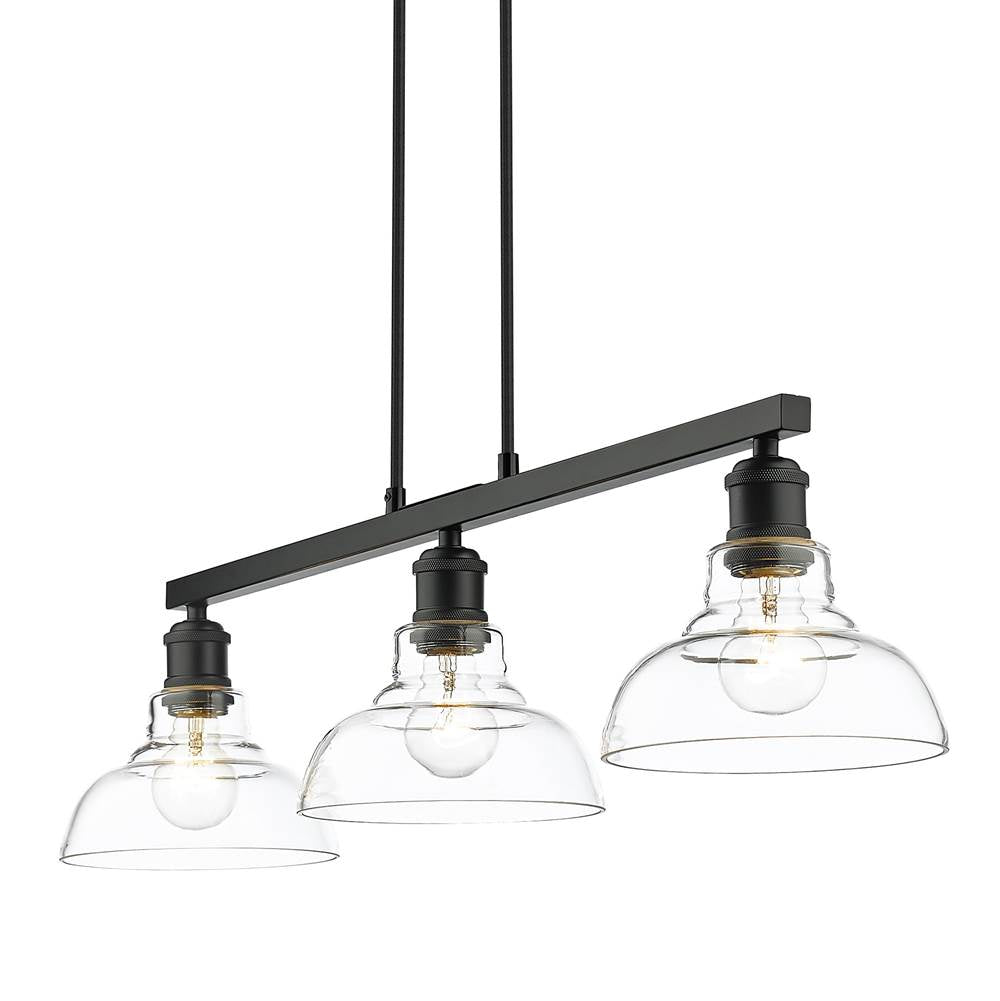 Golden Lighting 0305-LP BLK-CLR Matte Black Yep By Golden Lighting Carver 3-light Island Light In Matte Black And Clear Glass Image 4