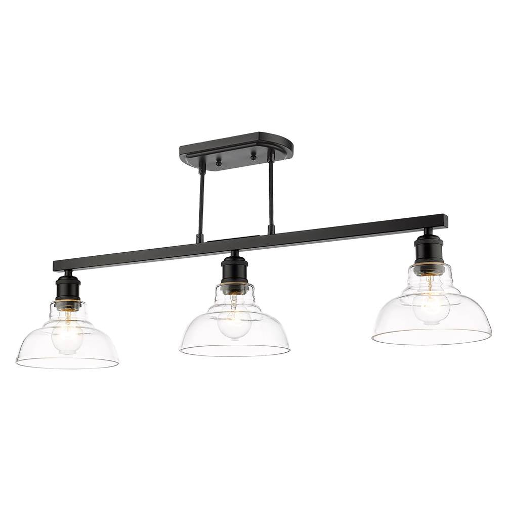 Golden Lighting 0305-LP BLK-CLR Matte Black Yep By Golden Lighting Carver 3-light Island Light In Matte Black And Clear Glass Image 3