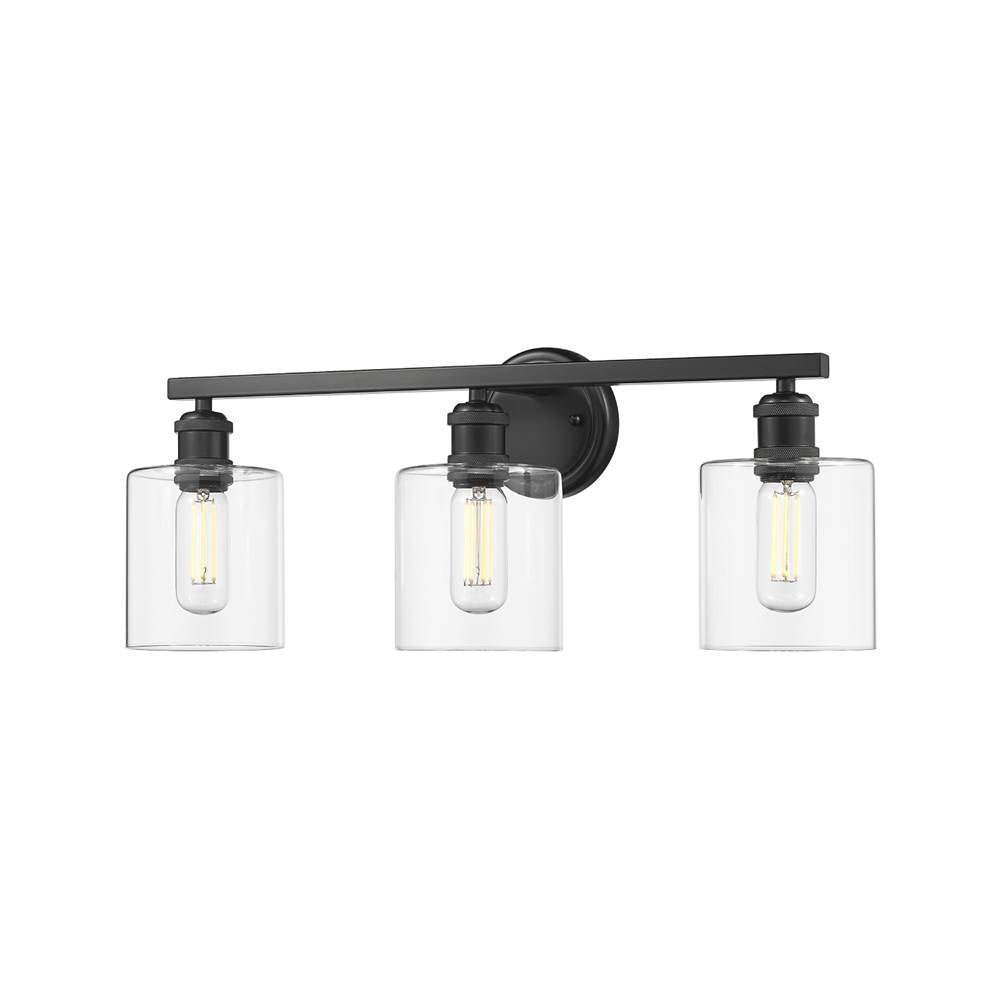 Golden Lighting 0306-BA3 BLK-CLR Matte Black Golden Lighting Fisher 3-light Vanity In Matte Black Image 3