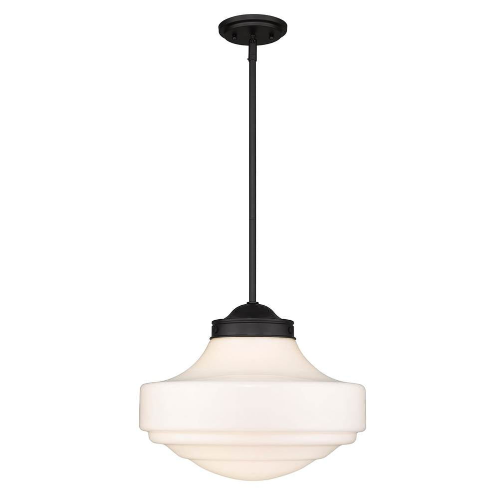 Golden Lighting Ingalls Golden Lighting Ingalls 1-light 16in Pendant In Matte Black And Vintage Milk Glass