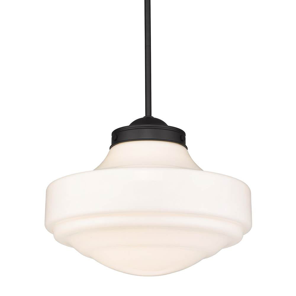 Golden Lighting 0508-L BLK-VMG Matte Black Golden Lighting Ingalls 1-light 16in Pendant In Matte Black And Vintage Milk Glass Image 1