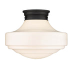 Golden Lighting Ingalls Golden Lighting Ingalls 1-light 16in Semi-flush Mount In Matte Black And Vintage Milk Glass
