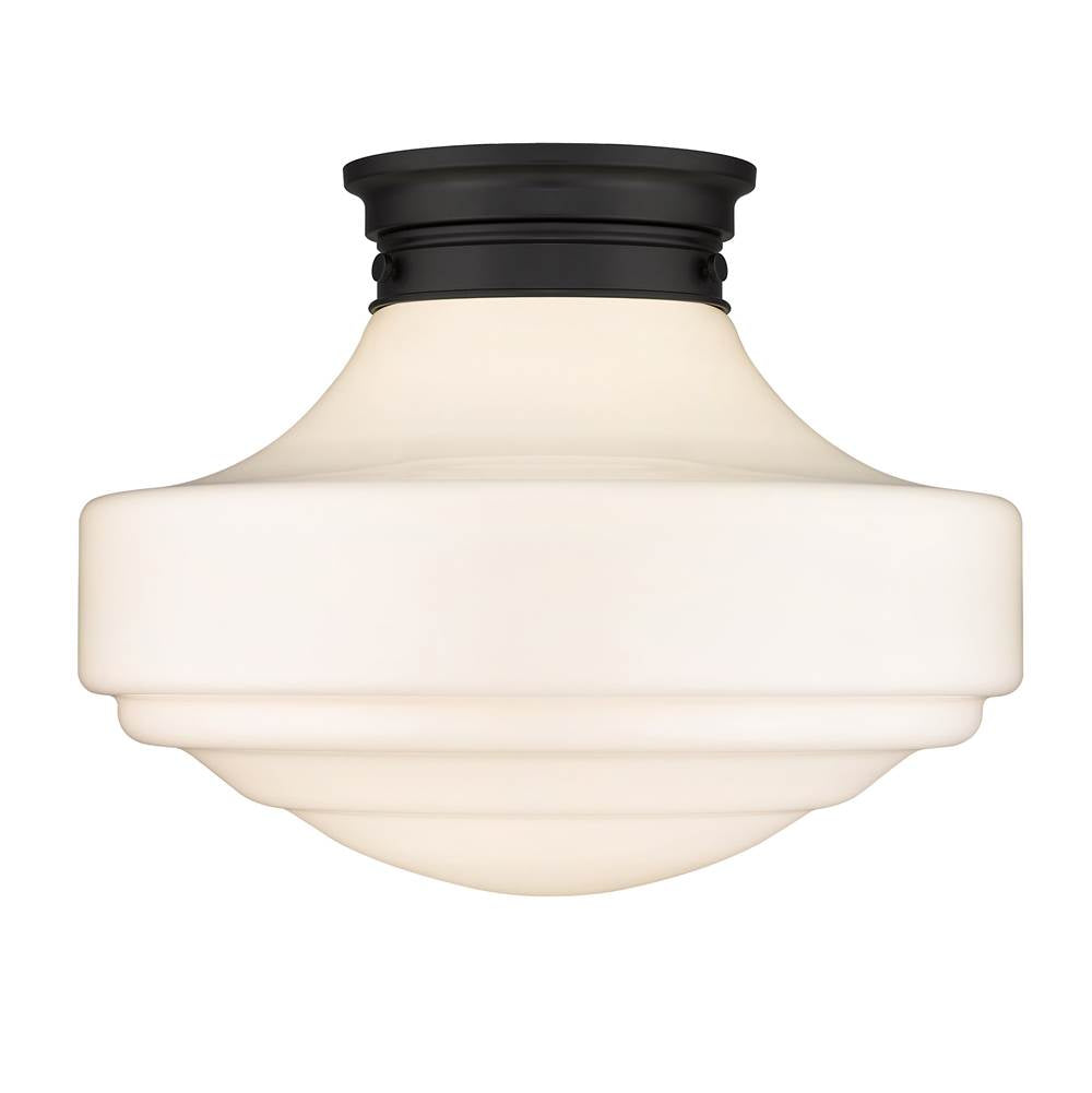 Golden Lighting Ingalls Golden Lighting Ingalls 1-light 16in Semi-flush Mount In Matte Black And Vintage Milk Glass